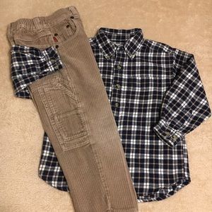 Tan Bugle Boy Cords & G H Bass Flannel Shirt
